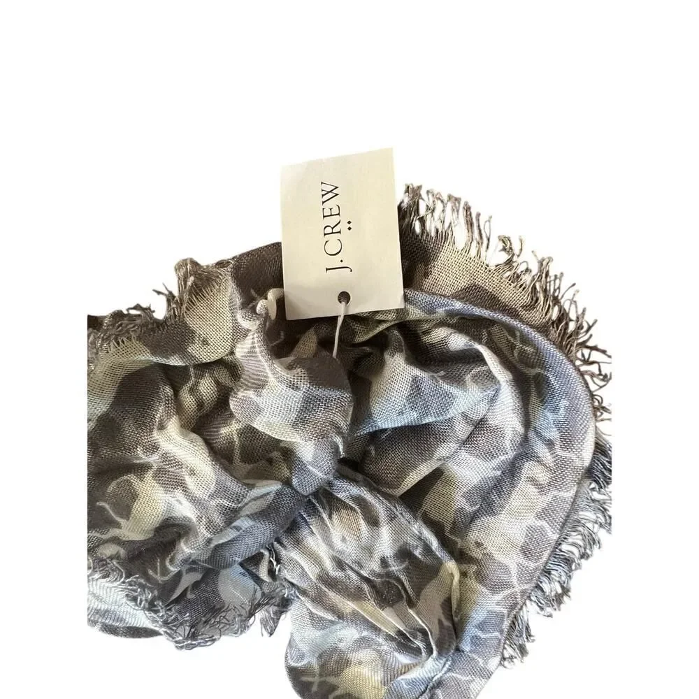 J.Crew NWT- Gray & ivory horse viscose fringed scarf MSRP $46.50